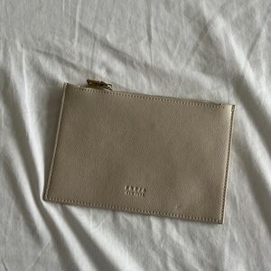 Freja Leather Zip Wristlet Clutch in Light Beige